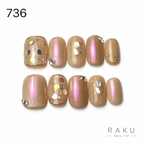736 ネイルチップ ピンクベージュ マグネット ラメ ビジュー スクエア ショート 上品 10枚セット RAKU