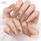 688 ネイルチップ シャンパンラメ ニュアンス ゴールド パール 結婚式 パーティー コフィン ロング RAKU