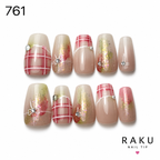 761 ネイルチップ ピンクチェック ニュアンスラメ コフィン ミディアム 大人可愛い RAKU