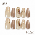 688 ネイルチップ シャンパンラメ ニュアンス ゴールド パール 結婚式 パーティー コフィン ロング RAKU