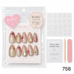 758 ネイルチップ ヌードベージュ ピンクフラワー パール ゴールド オーバル ミディアム RAKU