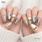765 ネイルチップ グレージュ ホワイト ゴールド モード オーバル ミディアム RAKU