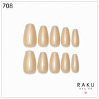 708 ネイルチップ ゴールドベージュ 微粒子ラメ コフィン ミディアム 上品 華やか 大人可愛い パーティー  10枚セット RAKU