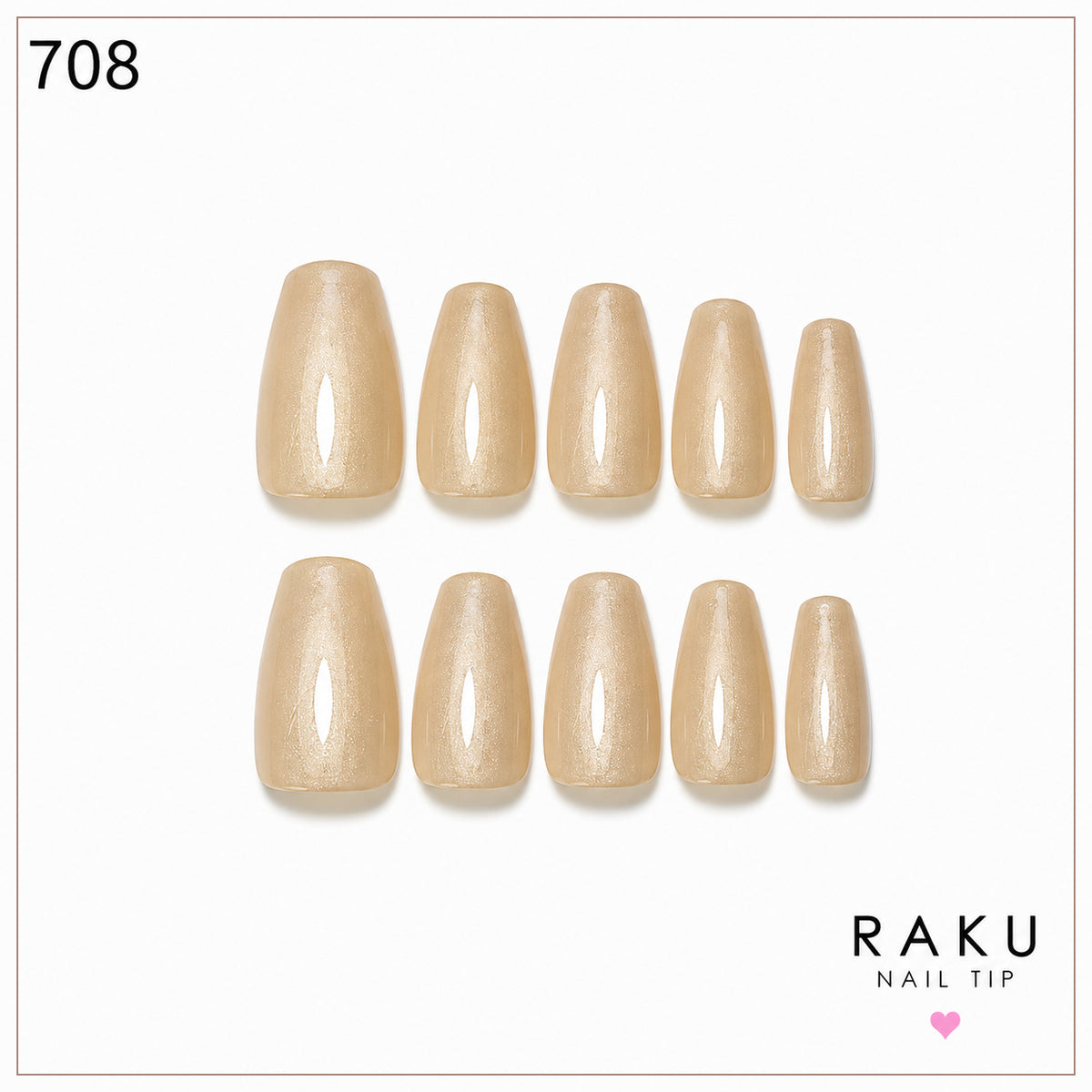 708 ネイルチップ ゴールドベージュ 微粒子ラメ コフィン ミディアム 上品 華やか 大人可愛い パーティー  10枚セット RAKU