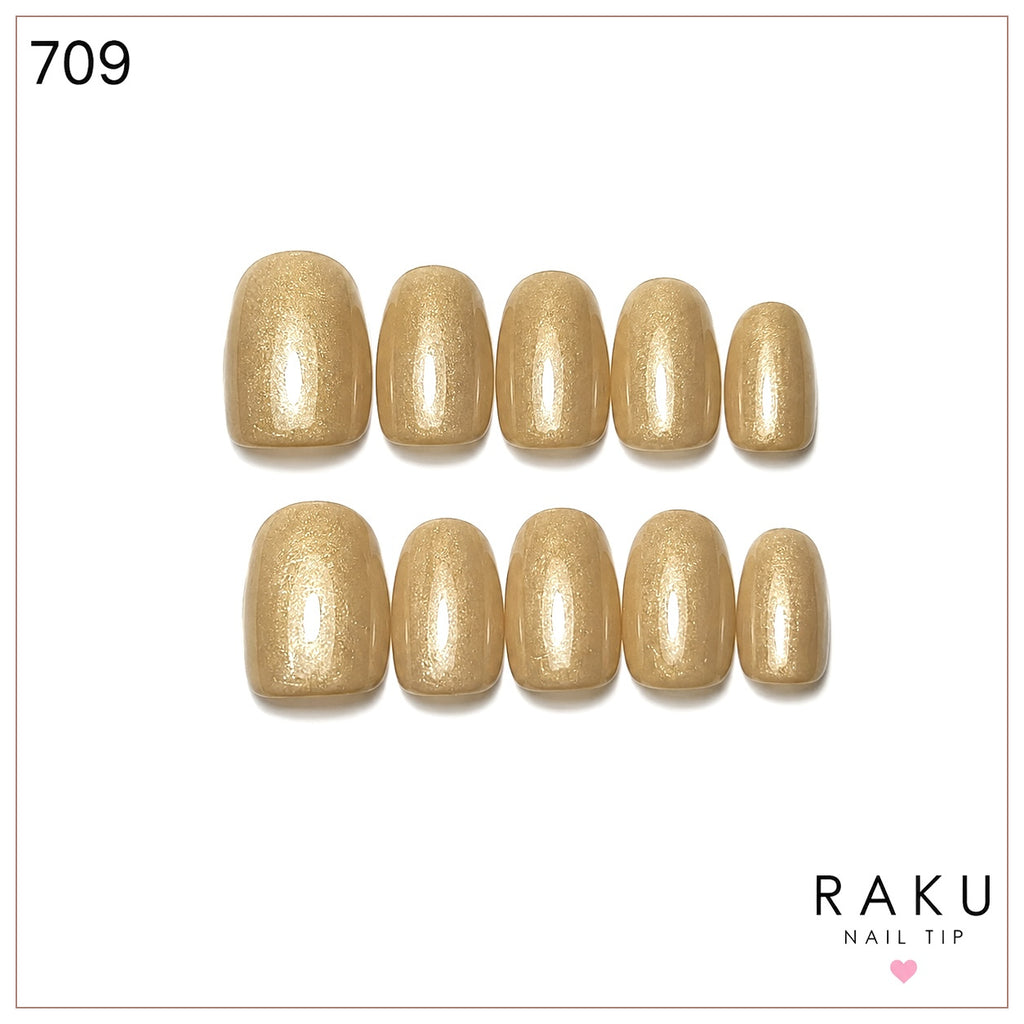 709 ネイルチップ ゴールド 微粒子ラメ スクエアオフ ミディアム 上品 華やか 大人可愛い パーティー 結婚式 10枚セット RAKU
