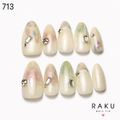 713 ネイルチップ ニュアンスマーブル アーモンド ミディアム ラメ ストーン 上品 大人可愛い デート 10枚セット RAKU