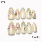 713 ネイルチップ ニュアンスマーブル アーモンド ミディアム ラメ ストーン 上品 大人可愛い デート 10枚セット RAKU
