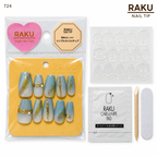 724 ネイルチップ ブルーグレー コフィン ミディアム ニュアンス ゴールド パール 上品 大人可愛い 10枚セット RAKU