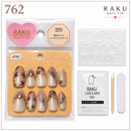 762 ネイルチップ フラワー ゴールドライン パール コフィン ミディアム 上品 RAKU