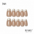 741 ネイルチップ ヌードベージュ パールホワイトフレンチ コフィン ミディアム 上品 10枚セット RAKU