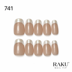 741 ネイルチップ ヌードベージュ パールホワイトフレンチ コフィン ミディアム 上品 10枚セット RAKU