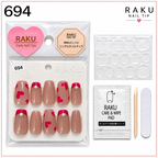 694 ネイルチップ ピンクハート フレンチ パール 大人可愛い デート イベント コフィン ミディアム RAKU