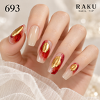 693 ネイルチップ ヌードマーブル ローズゴールド 曲線ライン 上品 結婚式 パーティー コフィン ロング RAKU