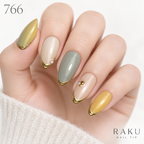 766 ネイルチップ ニュアンスカラー ゴールドフレンチ パール オーバル ミディアム RAKU