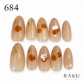 684 ネイルチップ アンバーボタニカル ゴールド パール 秋冬 デート お出かけ オーバル ミディアム RAKU