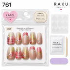 761 ネイルチップ ピンクチェック ニュアンスラメ コフィン ミディアム 大人可愛い RAKU